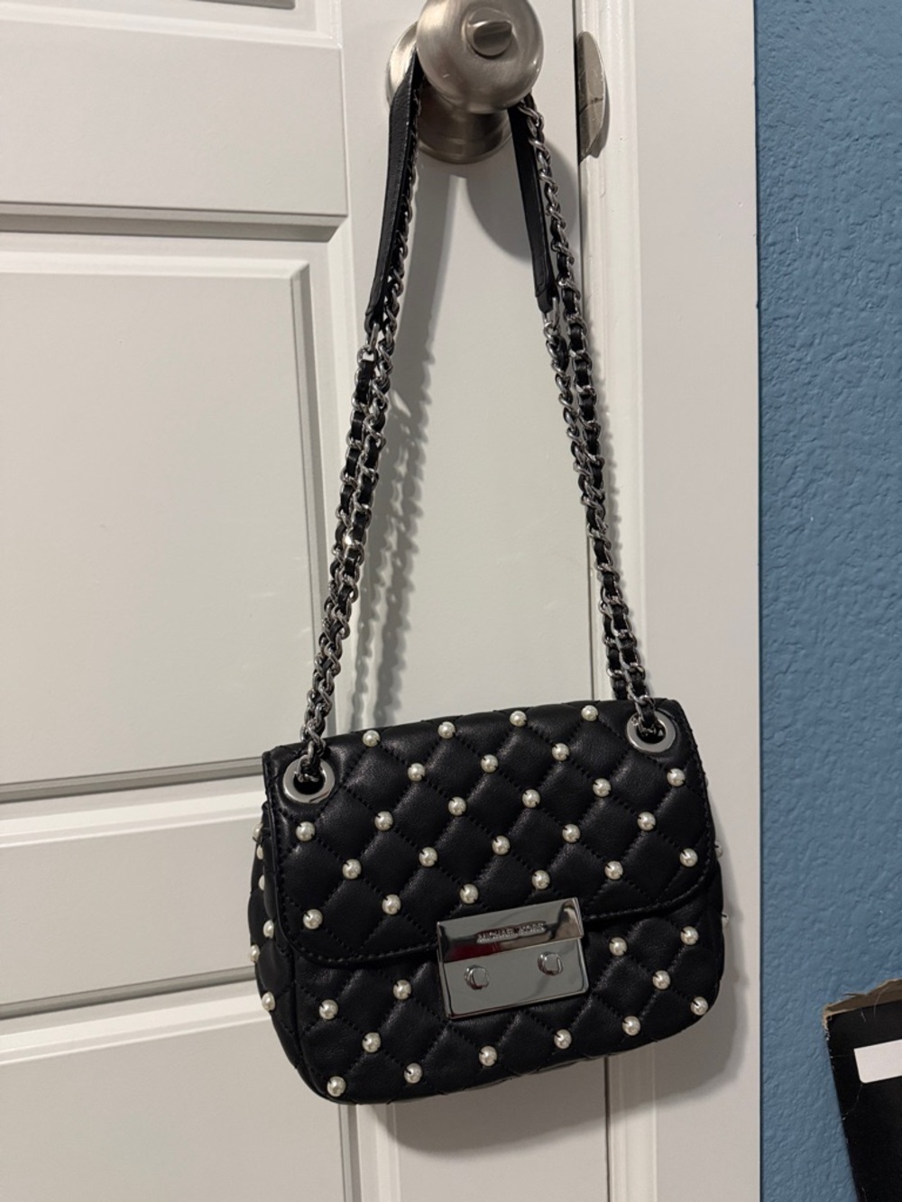 Michael Kors Black Quilted Pearl-Stud Crossbody Bag (Reasonable Offers Welcome)